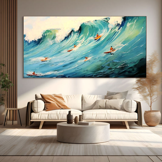 Epic Ride: Textured Ocean Surf Wall Art with a Majestic Wave