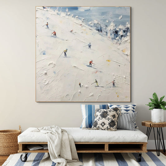 WINTER'S DANCE: Impressionistic Skiing Art on Square Canvas