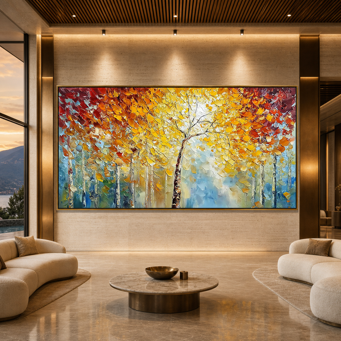 autumn forest wall art in a great room