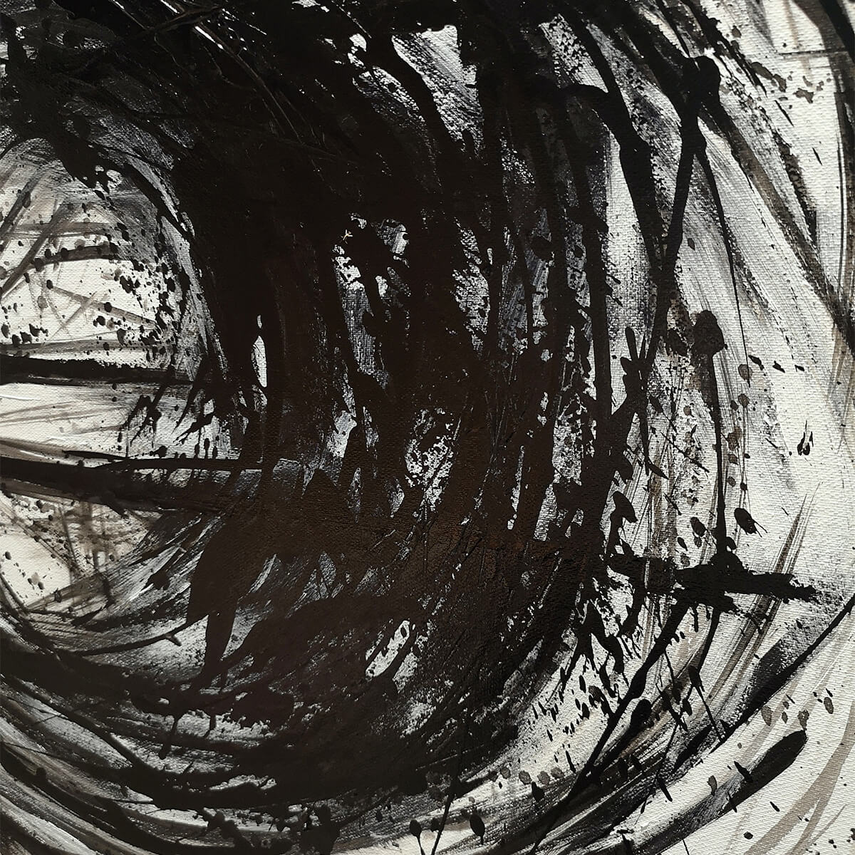 INK VORTEX: Dynamic Black Ink White Canvas Abstract Expression Oil Painting