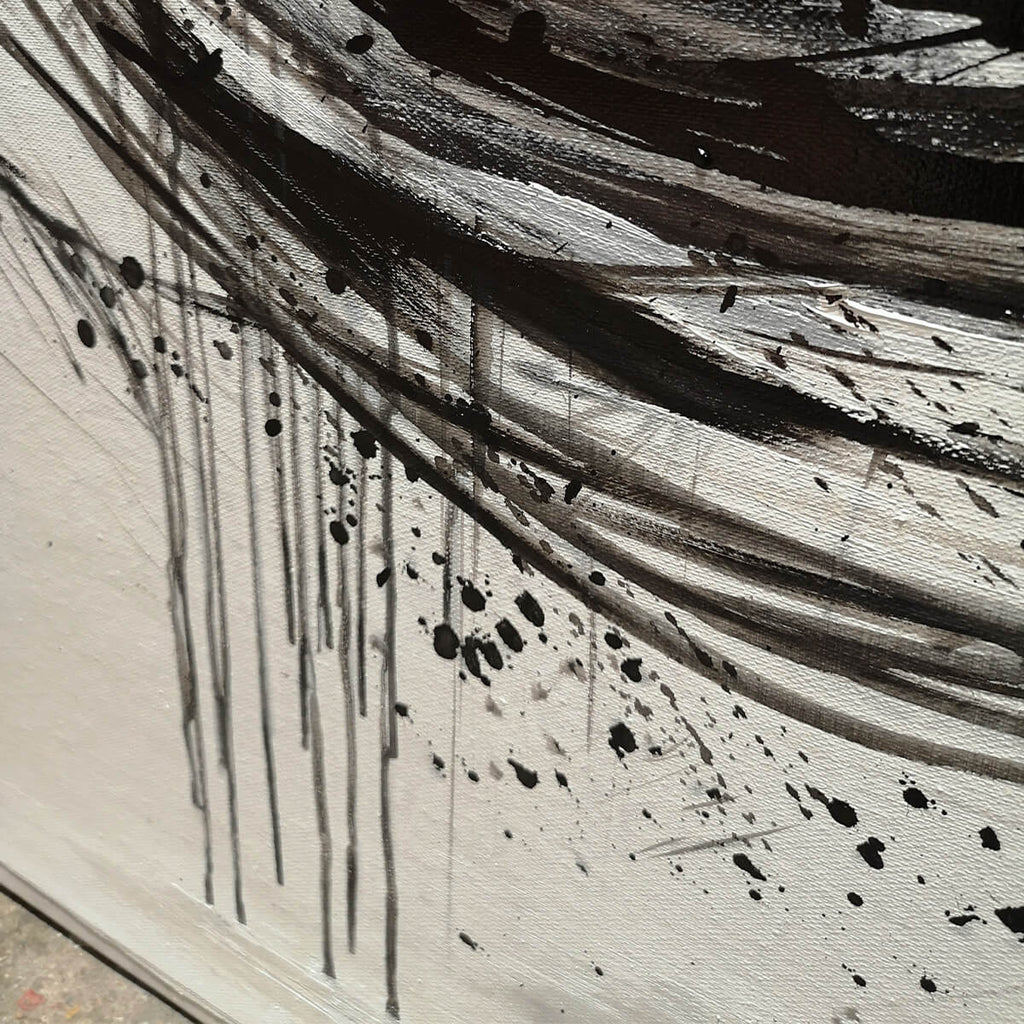 INK VORTEX: Dynamic Black Ink White Canvas Abstract Expression Oil Painting