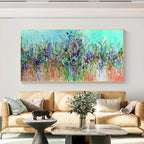 LILAC MEADOW: Panoramic Impasto Floral Art Wildflower Field