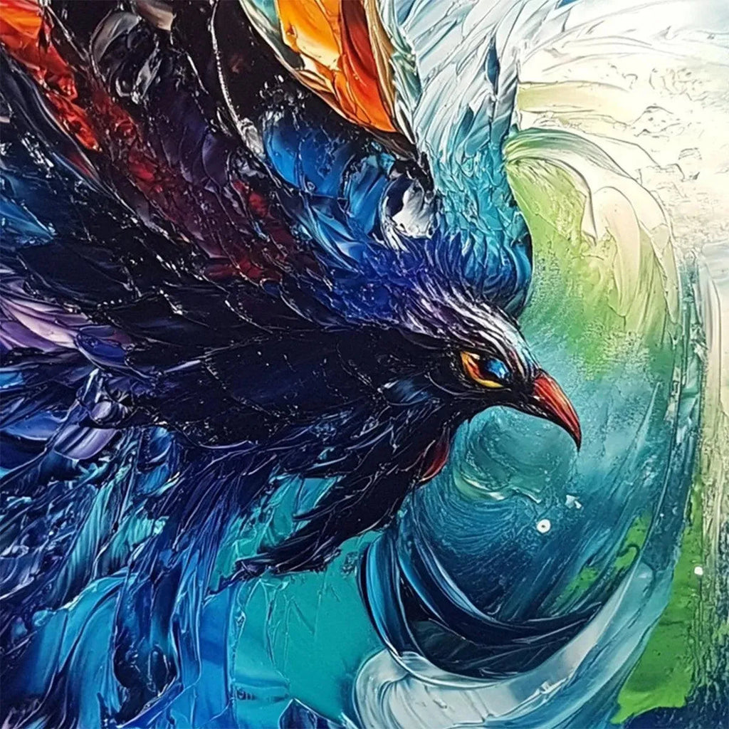 STORM RAZOR: Bird In Flight Storm Blue Green Orange Impasto Canvas