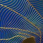 GOLDEN FLOW: Flowing Blue Lines Textured Gold Background Canvas