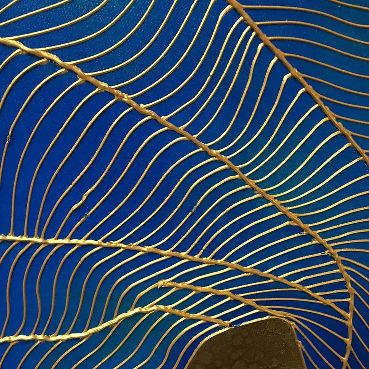 GOLDEN FLOW: Flowing Blue Lines Textured Gold Background Canvas
