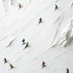 WHITE RUSH: Minimalist Skiing Painting on Textured Canvas
