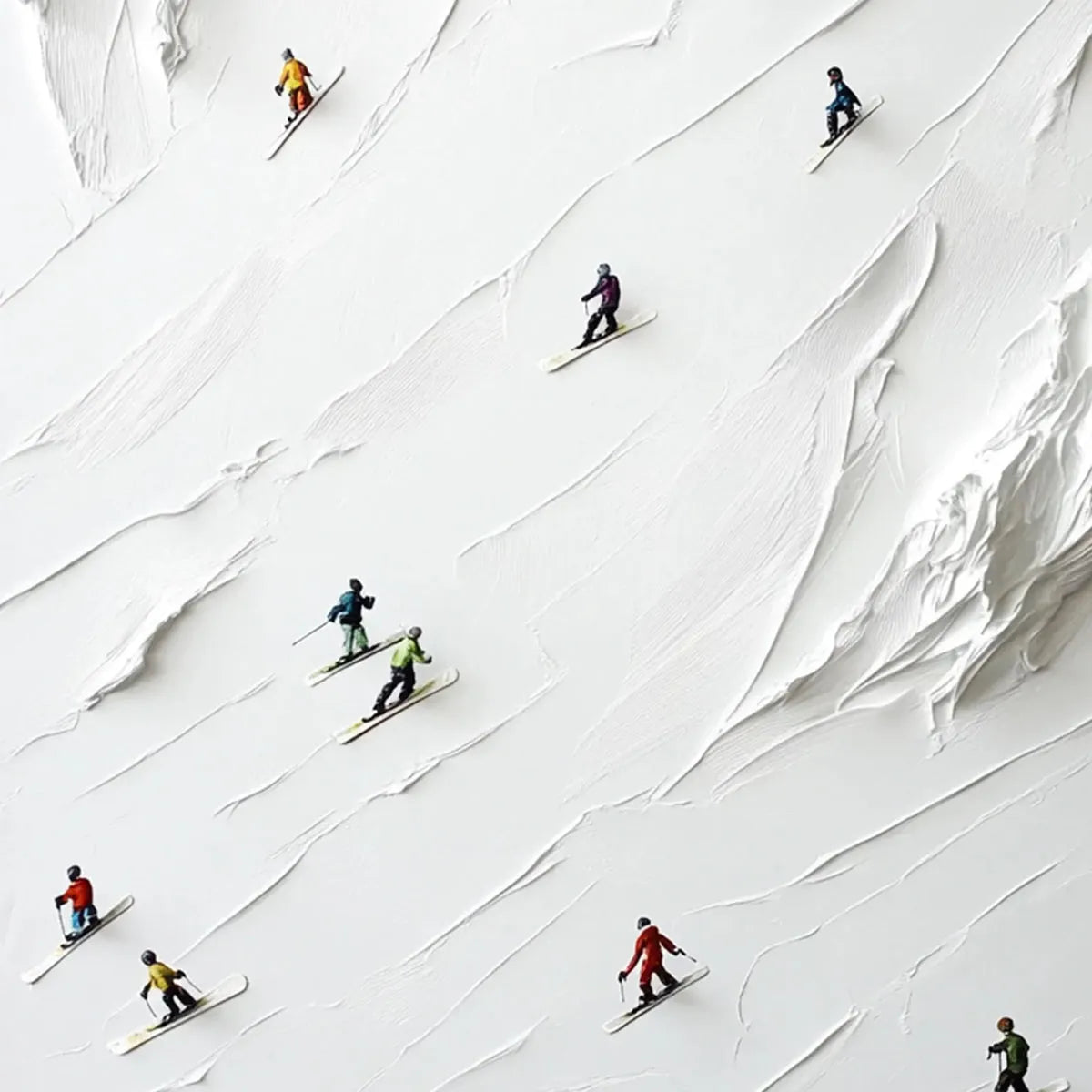 WHITE RUSH: Minimalist Skiing Painting on Textured Canvas