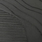 Black minimalist wall art with textured horizontal and curved ridges, contemporary abstract painting.