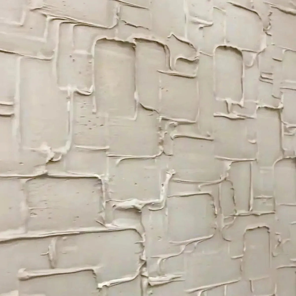 Javier Ramirez Textured Beige Grid Set: Minimalist textured art with grid pattern and beige tones for modern home decor.