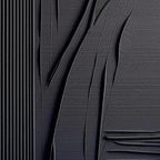 Javier Ramirez black textured abstract painting, minimalist artwork with vertical lines and curves, modern wall decor