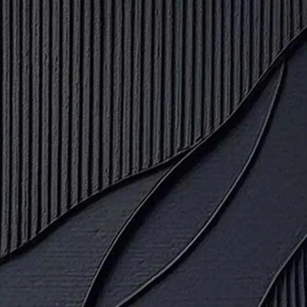 Black Textured Waves by Javier Ramirez: minimalist black abstract art, textured wave forms, modern wall decor.