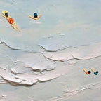 Willow Davies' Summer Beach textured painting detail: swimmers in waves, coastal scene, original artwork from MontCarta.