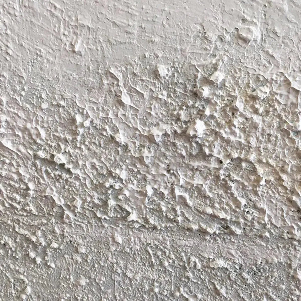 TEXTURED WHISPERS painting detail by Javier Ramirez. White minimalist abstract art with heavy texture on canvas.