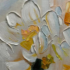 Elodie Dubois "White Blossoms" textured floral painting in white and yellow, impasto technique, original artwork