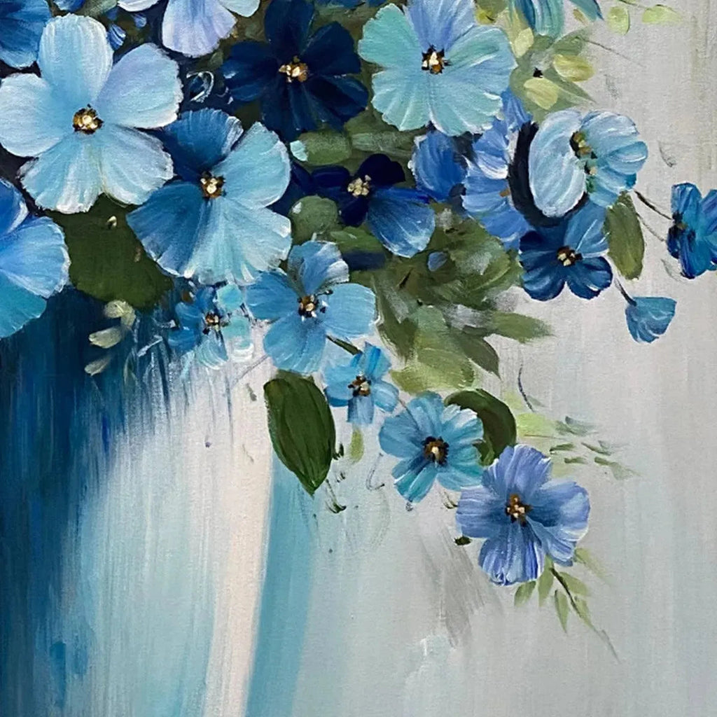 BLUE SERENITY: Deep Blue Flower Oil Painting