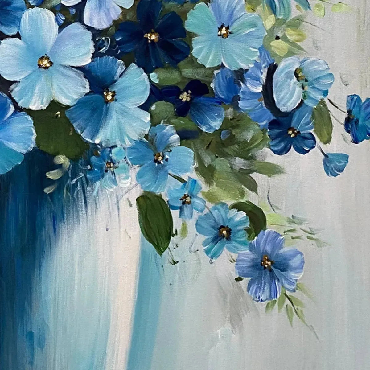 BLUE SERENITY: Deep Blue Flower Oil Painting