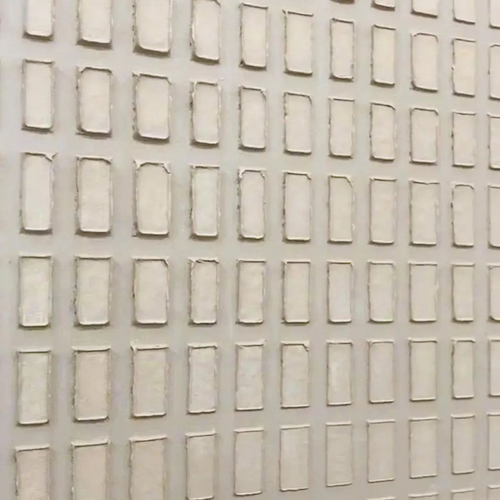 Textured Beige Grid Set by Javier Ramirez: Minimalist beige textured art for modern home decor.