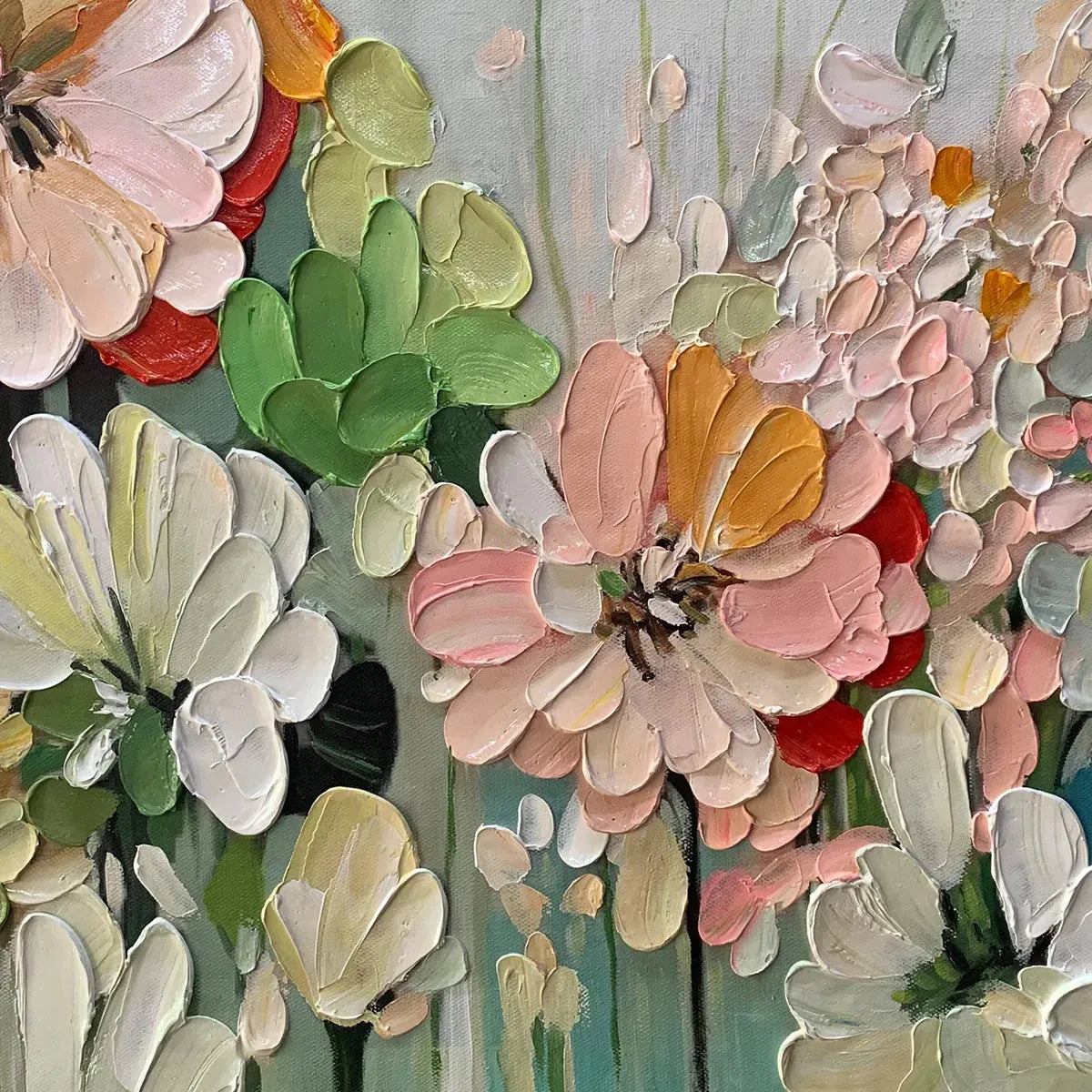 GARDEN DELIGHT: Impasto Vibrant Blooming Garden Canvas