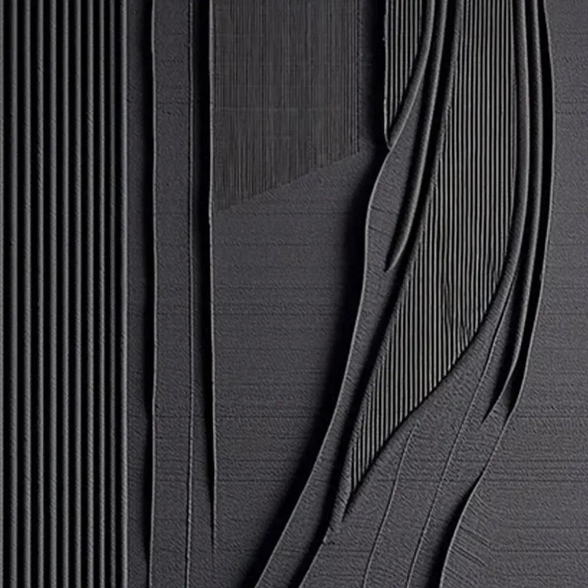 Javier Ramirez, Black Textured Lines and Curves, modern minimalist artwork with textured black lines.