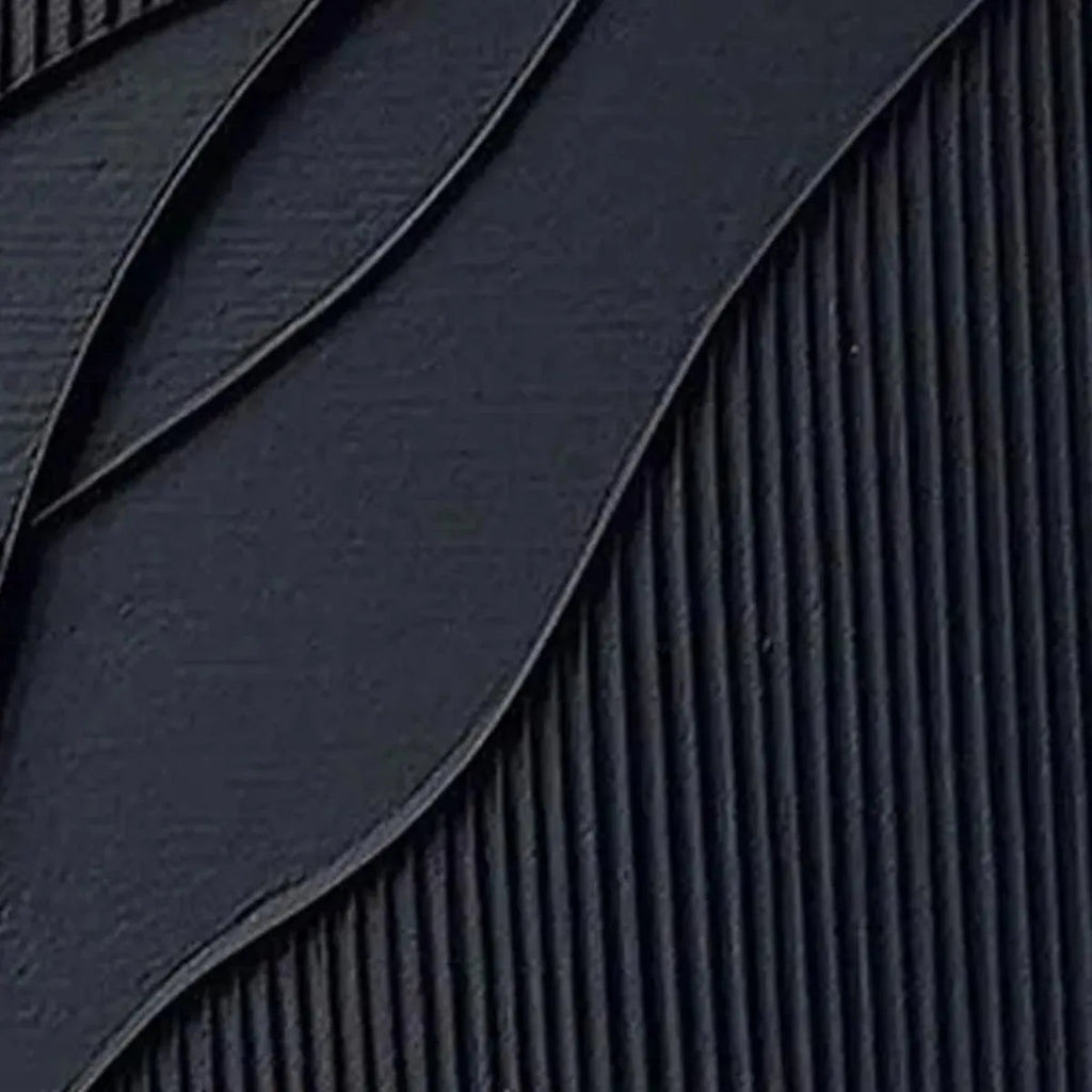 Black Textured Waves painting by Javier Ramirez: close-up of textured black minimalist artwork, modern wall decor