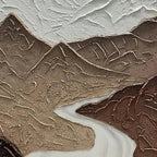 EARTH RIVER textured painting: Brown and white layered mountains with a winding river, Chen Liu minimalist art.