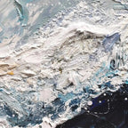 Frozen Motion abstract painting by Liam O'Connell. Textured teal, white, and blue waterscape for home decor.