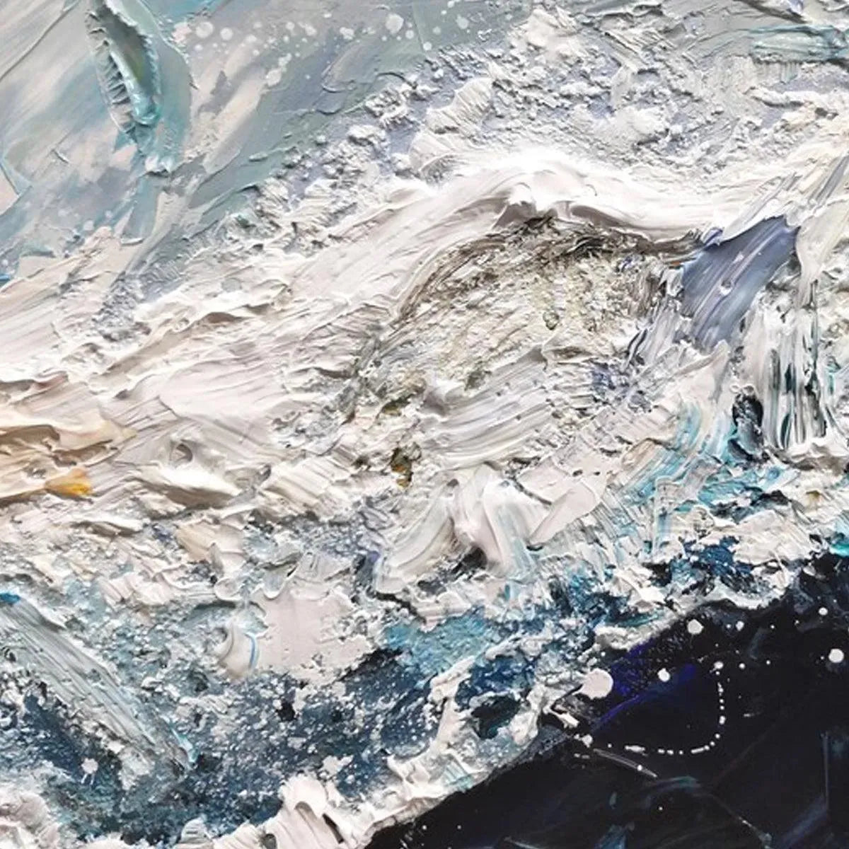 Frozen Motion abstract painting by Liam O'Connell. Textured teal, white, and blue waterscape for home decor.