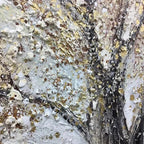 Golden Tree detail by Javier Ramirez. Textured gold and grey abstract art. Modern decor for home.