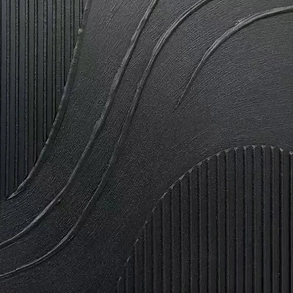 Javier Ramirez's Black Textured Curves painting, minimalist abstract art with textured black surface, modern wall decor