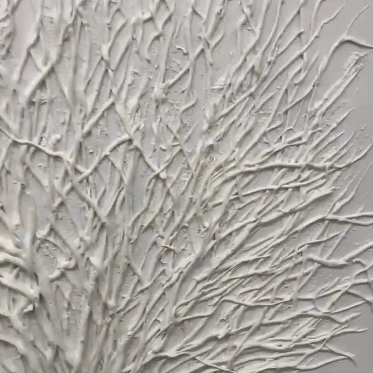 Elodie Dubois's 'White Textured Tree': Textured white wall art, minimalist branching design for modern spaces.