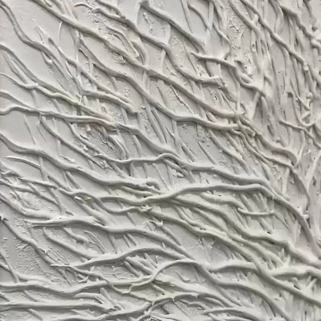 Elodie Dubois 'White Textured Tree' art: Textured white artwork with a branching design for modern spaces.