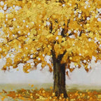 Golden Majesty textured golden tree painting, autumn-inspired wall art by Willow Davies, perfect for living room decor
