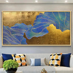 GOLDEN FLOW: Flowing Blue Lines Textured Gold Background Canvas