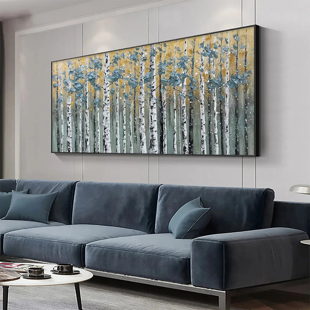 GOLDEN BIRCH GROVE: White Birch Gold Accent Canvas