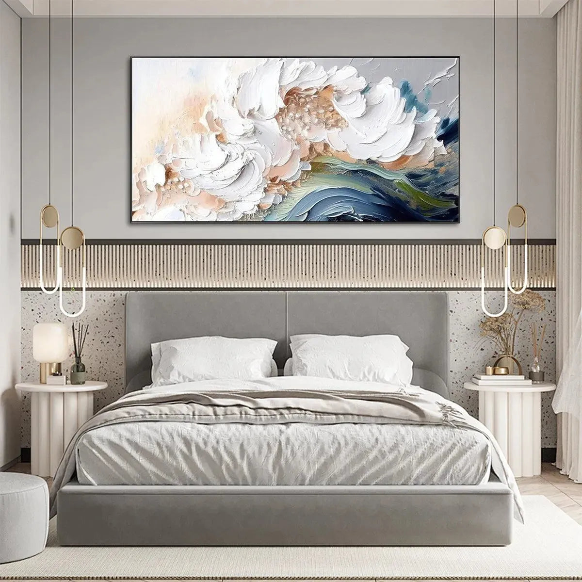 OCEAN WHISPERS: Textured Soft White Cream Blue Waves Seascape Canvas