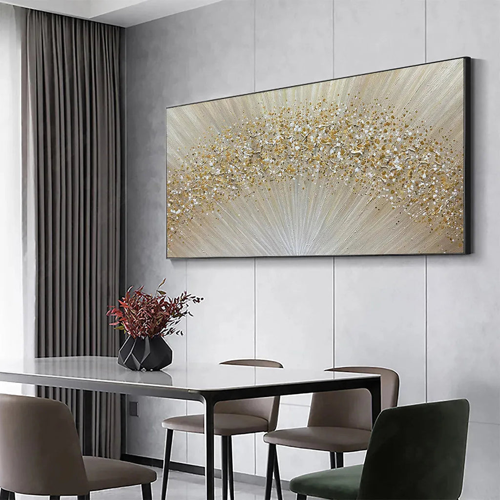 GOLDEN AURORA: Gold Beige Radiating Lines Abstract Canvas