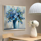 BLUE SERENITY: Deep Blue Flower Oil Painting