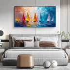 REGATTA: Textured Sailboat Painting Panoramic Canvas Coastal Wall Art