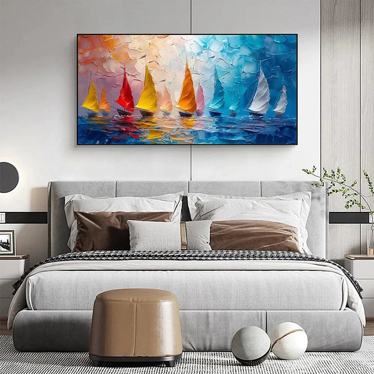 REGATTA: Textured Sailboat Painting Panoramic Canvas Coastal Wall Art