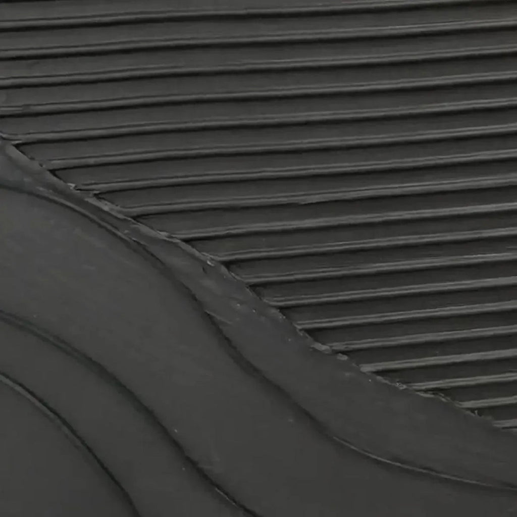 Black Texture minimalist painting detail: matte finish with wave-like ridges and fine linear textures.