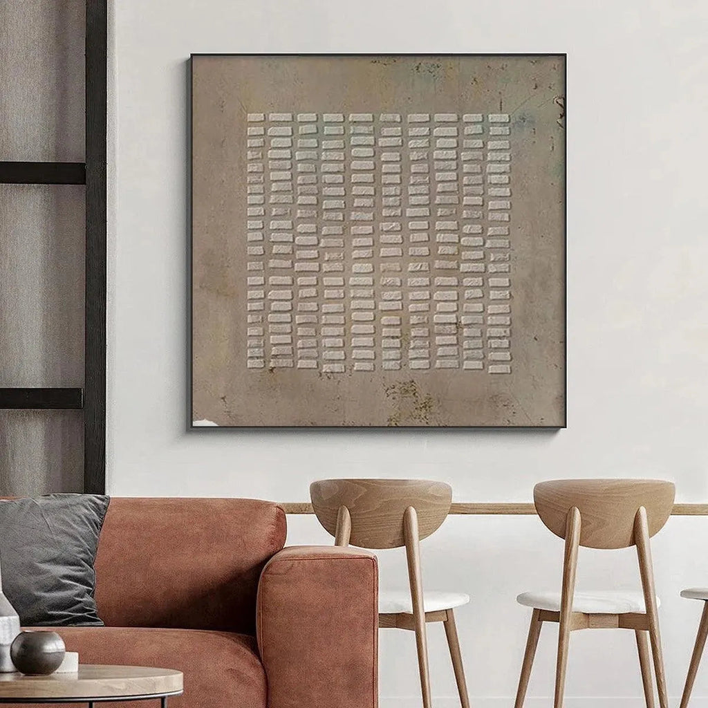 Javier Ramirez's Textured Beige Grid painting, beige minimalist artwork for modern wall decor. Grid pattern.