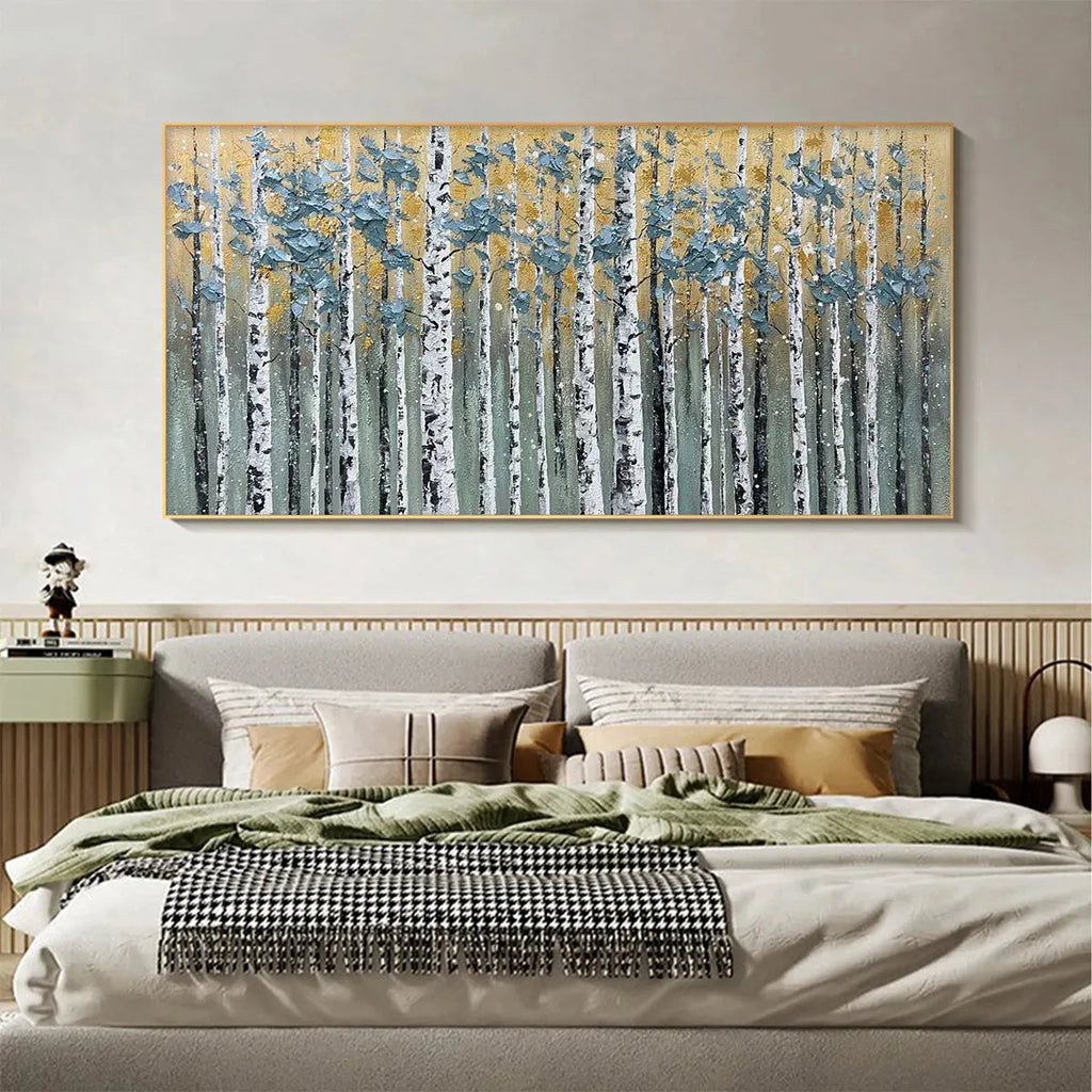 GOLDEN BIRCH GROVE: White Birch Gold Accent Canvas