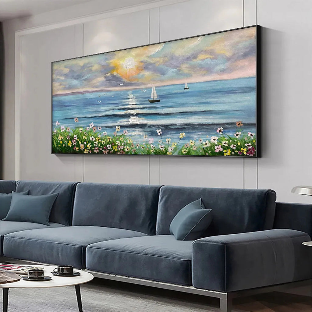 SUNSET SAIL: Textured Warm Sunset Sailboats Canvas