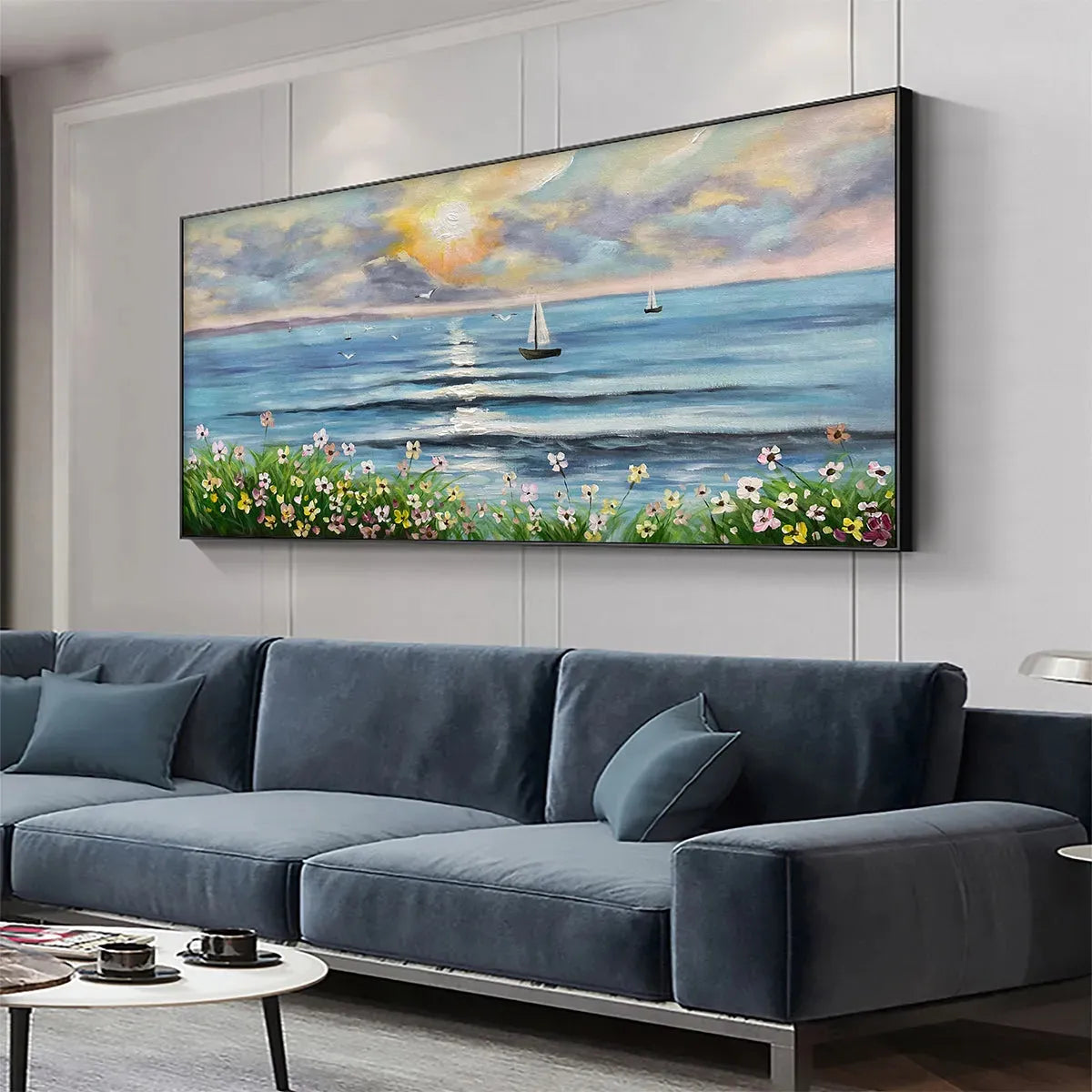 SUNSET SAIL: Textured Warm Sunset Sailboats Canvas