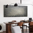 Silver Swirl abstract painting by Isabella Rossi, grey and white textured artwork for dining room decor.
