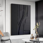 Black Textured Lines and Curves painting by Javier Ramirez, modern minimalist wall art, vertical artwork, contemporary style