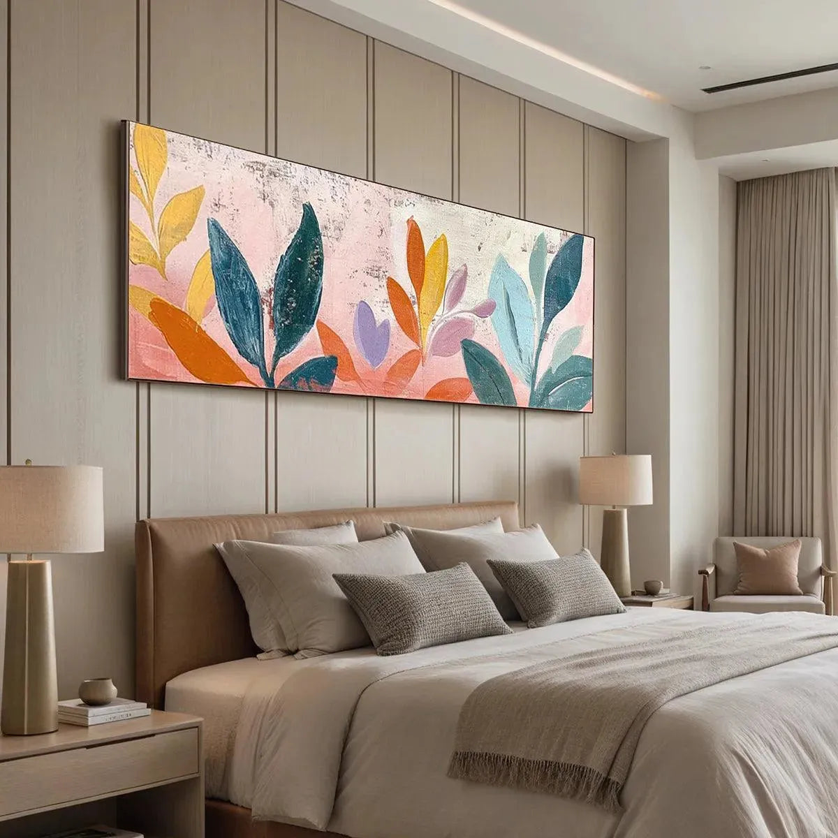 PASTEL BOTANICAL PANORAMIC: Soft Pastel Stylized Floral Canvas