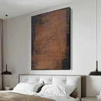 Textured abstract wall art in brown and black, modern bedroom decor piece.