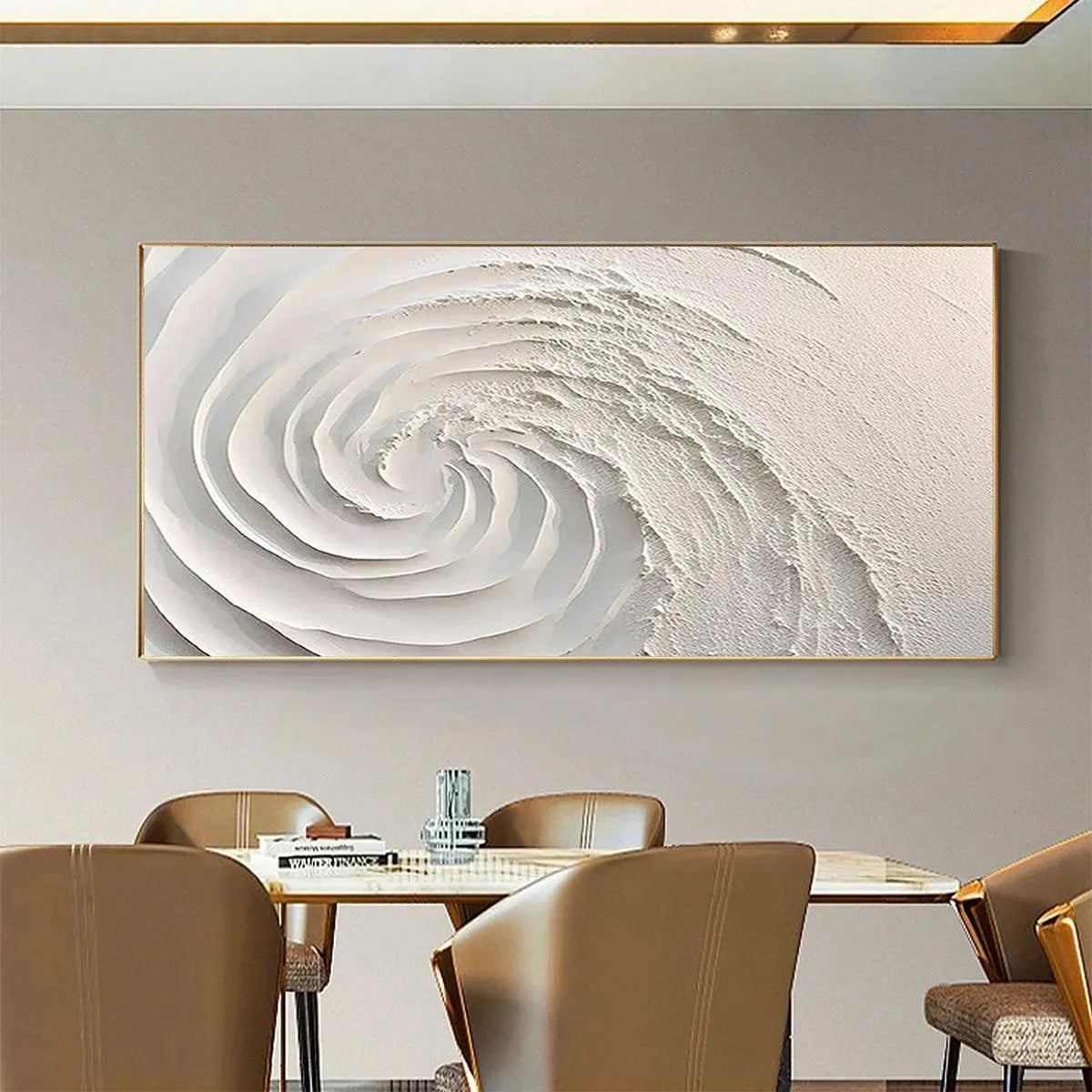 Whirlwind textured white abstract swirl painting by Isabella Rossi. Modern art for living room decor.