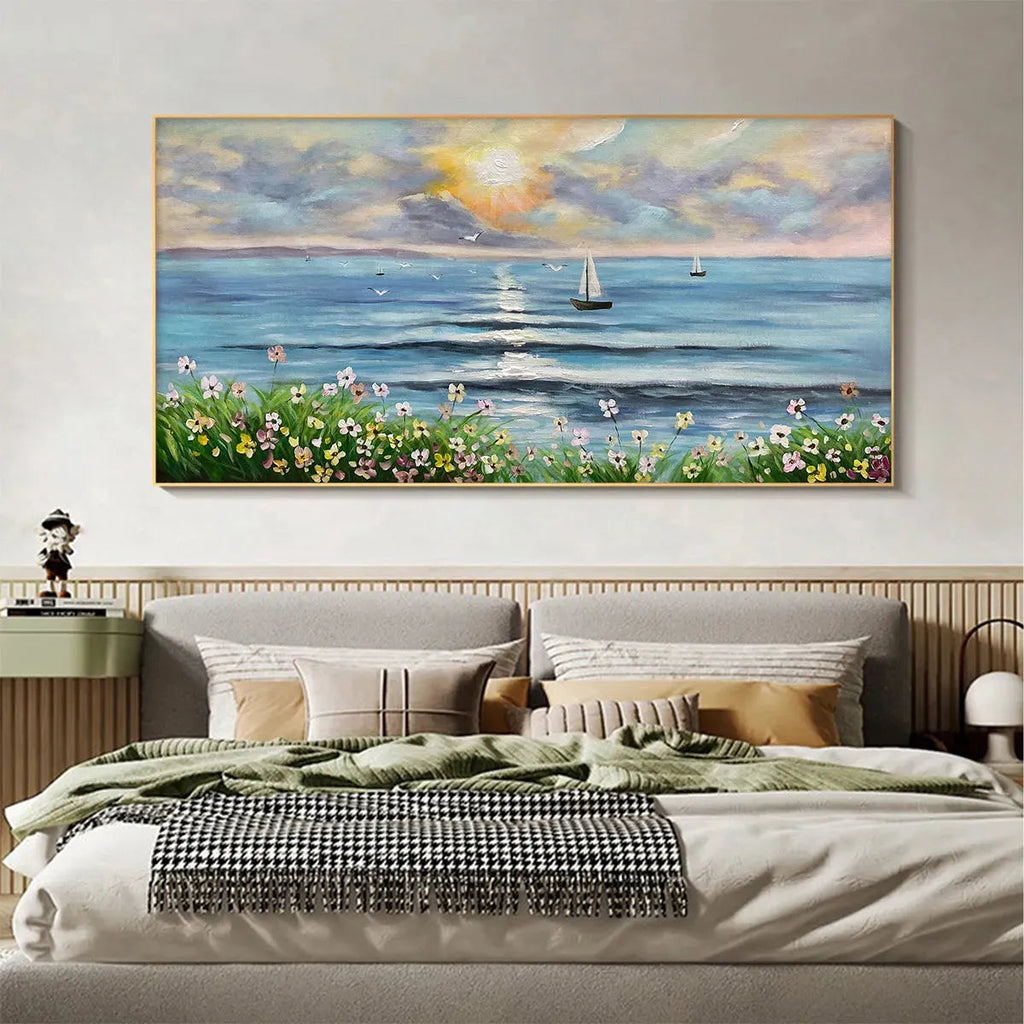 SUNSET SAIL: Textured Warm Sunset Sailboats Canvas